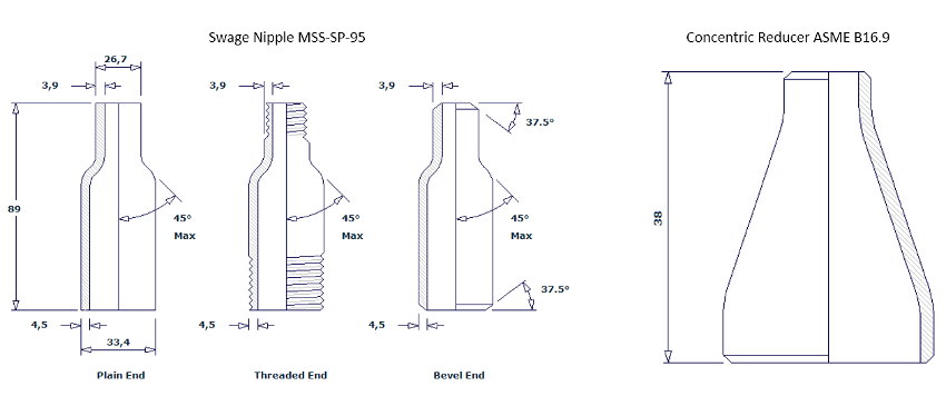 Concentric swage nipple reduction